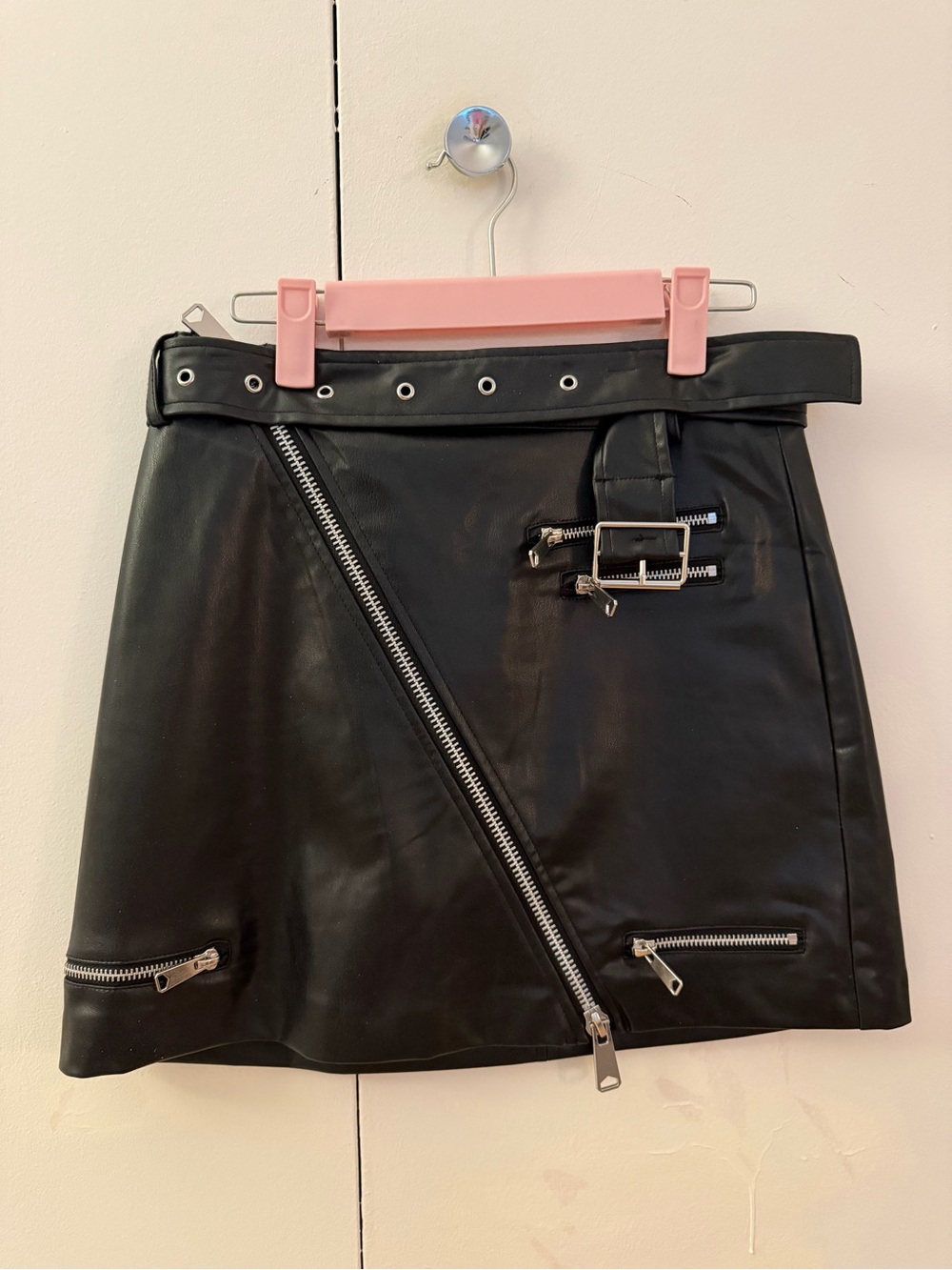 Zara Black Faux Leather Asymmetrical Zip Mini Skirt